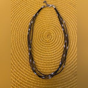 Silpada black leather necklace with cubic zirconia and sterling silver beads